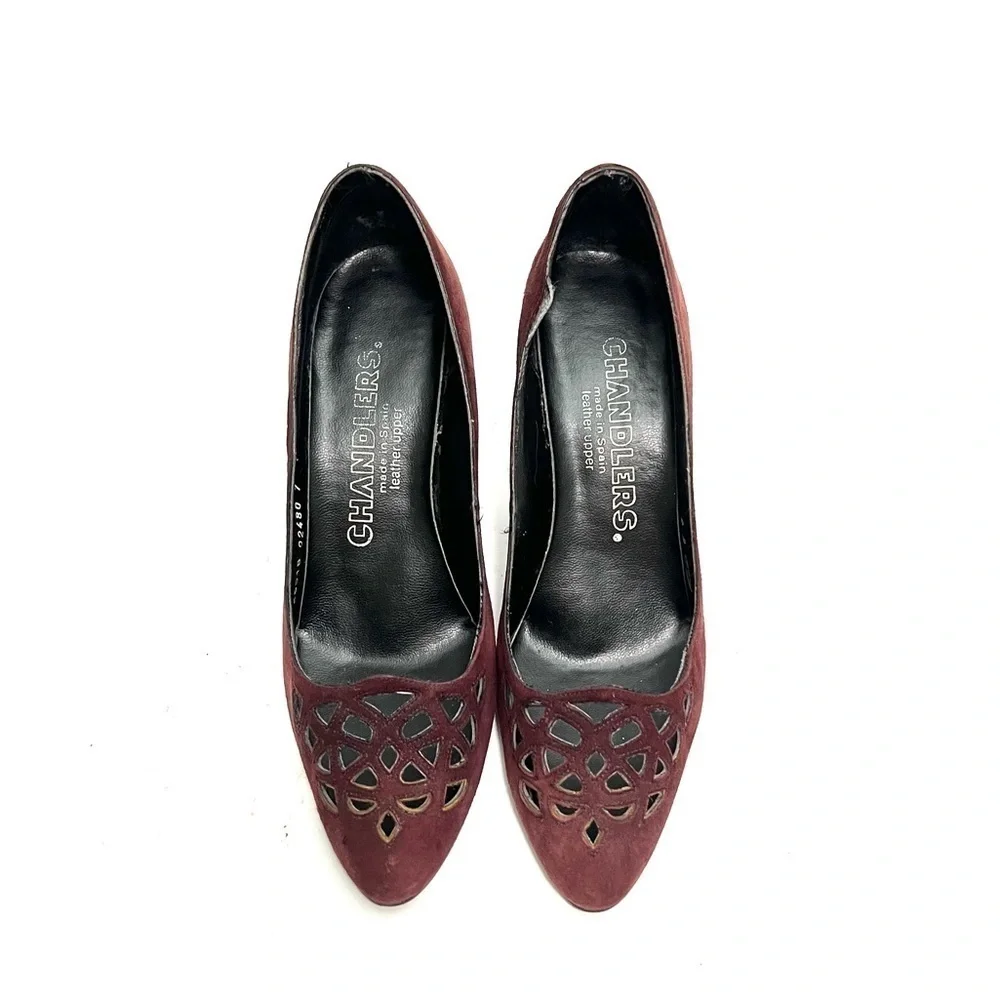 Vintage 1970s burgundy suede cutout vamp heels